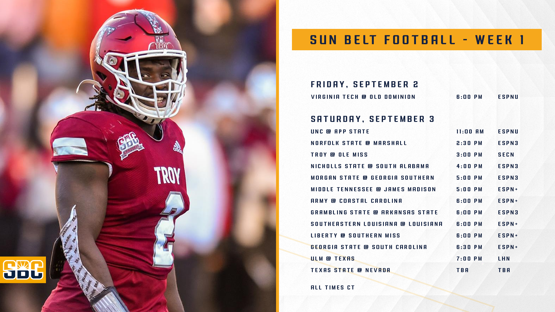 Sun Belt & ESPN Announce Updates to 2022 Football Schedule - Sun